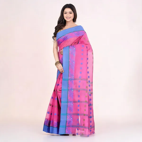 Pink_Blue_Cotton_Handloom_Woven_Saree_With_Blouse_For_Women
