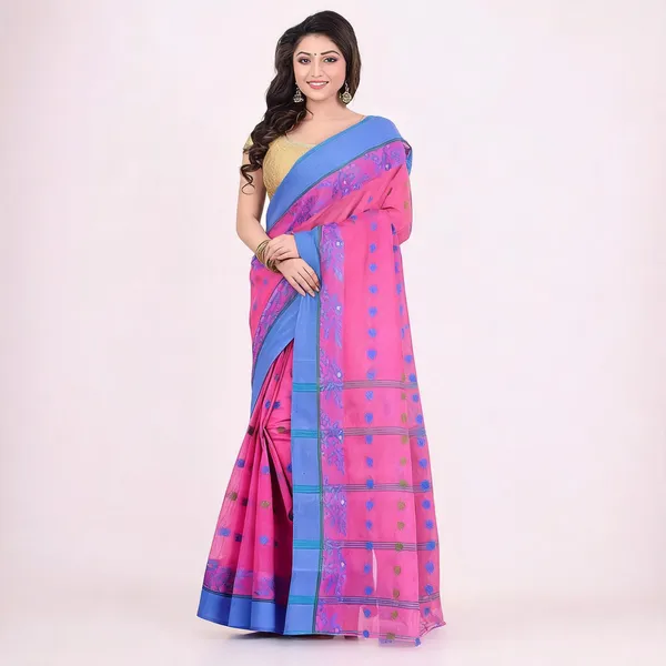 Pink_Blue_Cotton_Handloom_Woven_Saree_With_Blouse_For_Women