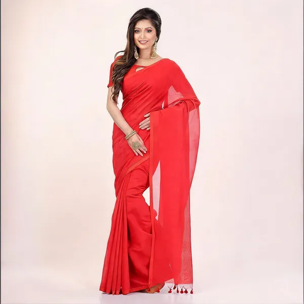 Deep_Red_Cotton_Silk_Handloom_Resham_Saree_With_Blouse_Piece_For_Women
