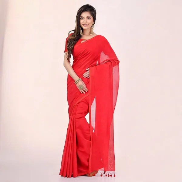 Deep_Red_Cotton_Silk_Handloom_Resham_Saree_With_Blouse_Piece_For_Women