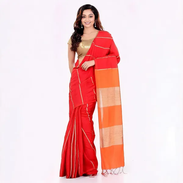 Orange_Blue_Cotton_Silk_Woven_Saree_With_Blouse_Piece_For_Women