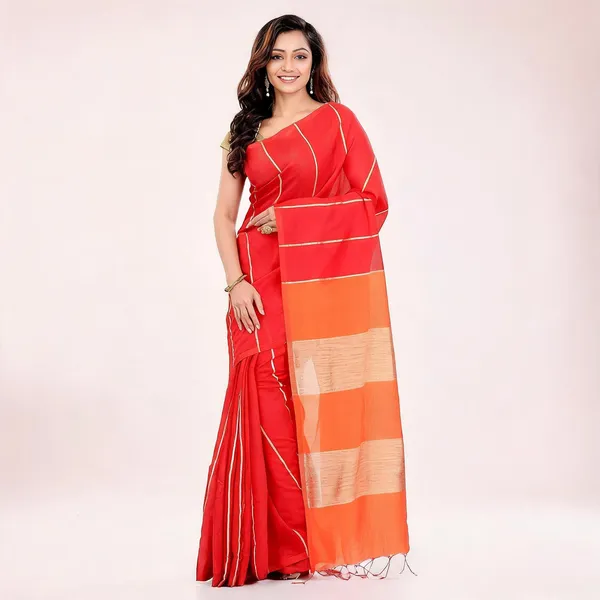 Orange_Blue_Cotton_Silk_Woven_Saree_With_Blouse_Piece_For_Women