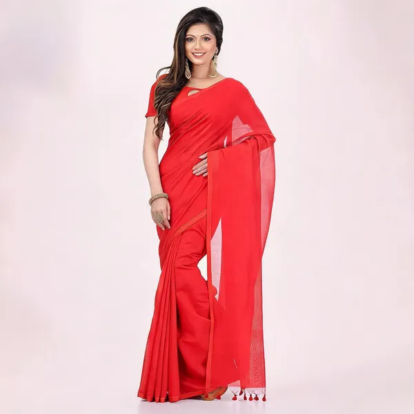 Deep_Red_Cotton_Silk_Handloom_Woven_Saree_With_Blouse_For_Women