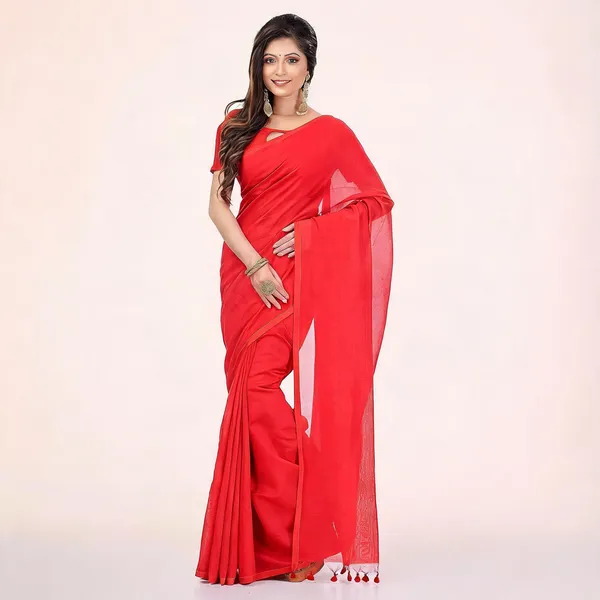 Deep_Red_Cotton_Silk_Handloom_Woven_Saree_With_Blouse_For_Women