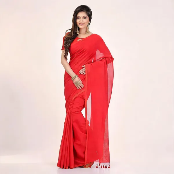 Deep_Red_Cotton_Silk_Handloom_Woven_Saree_With_Blouse_For_Women
