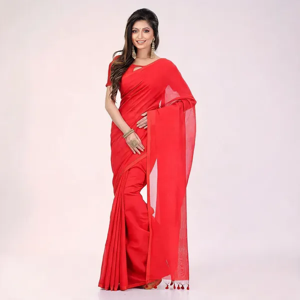Deep_Red_Cotton_Silk_Handloom_Woven_Saree_With_Blouse_For_Women