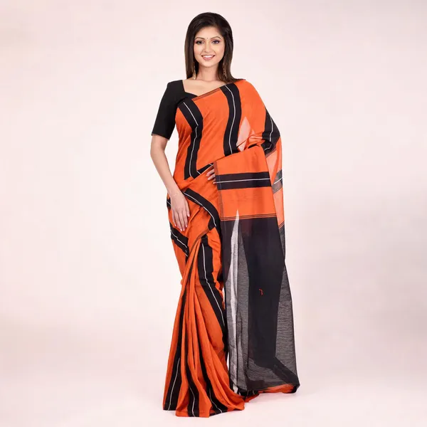 Orange_Cotton_Blend_Contemporary_Saree_With_Blouse_Piece_For_Women