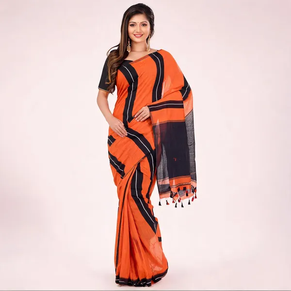 Orange_Cotton_Blend_Contemporary_Saree_With_Blouse_Piece_For_Women