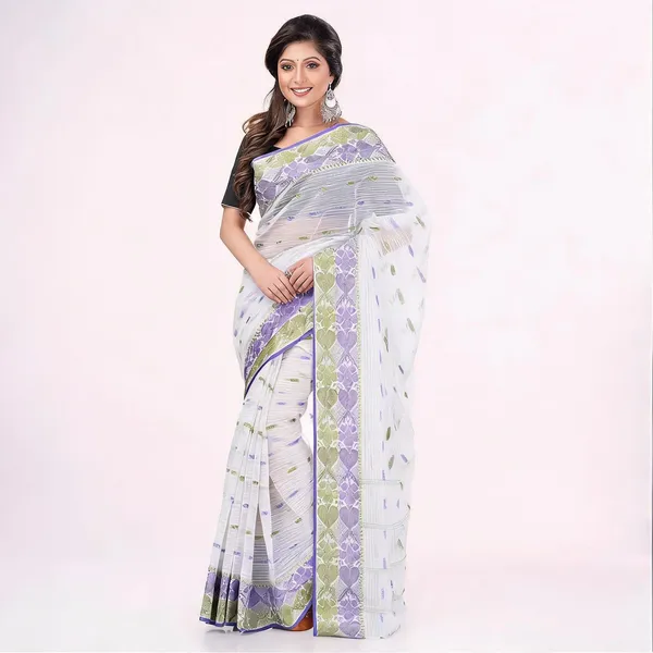 White_Cotton_Handloom_Woven_Saree_For_Women