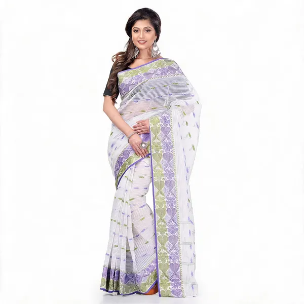 White_Cotton_Handloom_Woven_Saree_For_Women