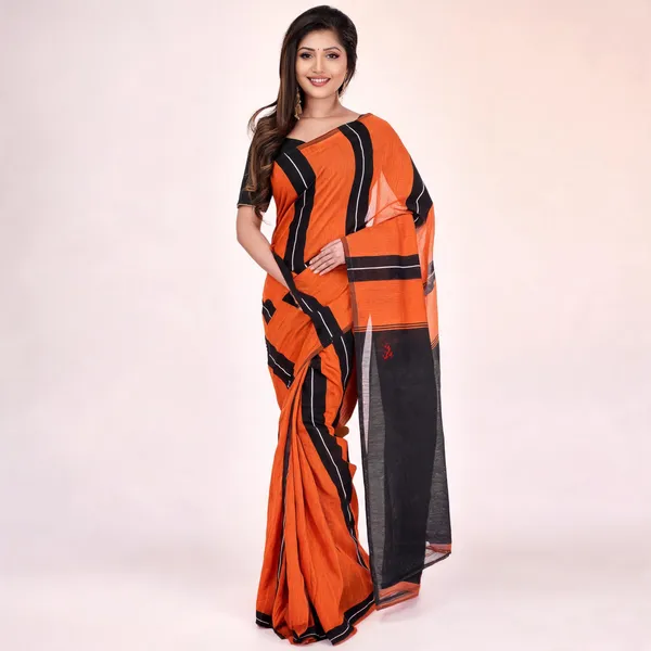 Orange_Cotton_Blend_Contemporary_Woven_Saree_For_Women
