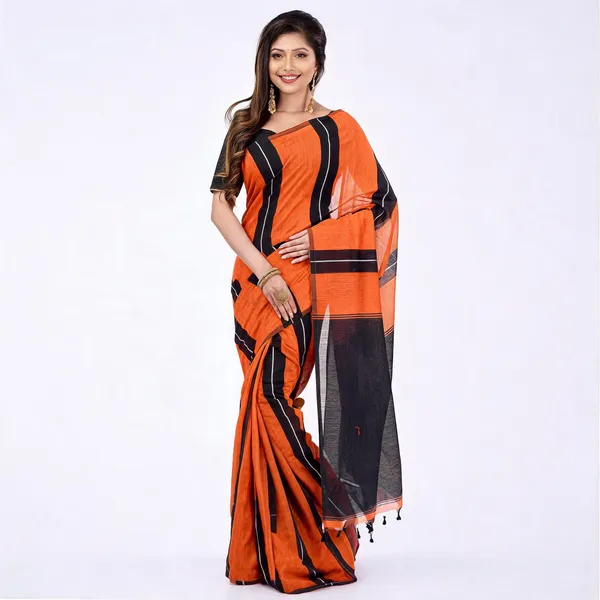 Orange_Cotton_Blend_Contemporary_Woven_Saree_For_Women