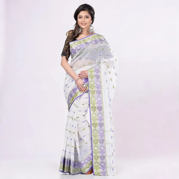 White_Cotton_Handloom_Woven_Self_Design_Saree_For_Women