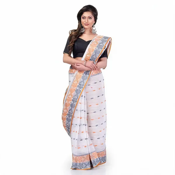 White_Cotton_Handloom_Woven_Self_Design_Saree_For_Women
