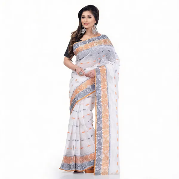 White_Cotton_Handloom_Woven_Self_Design_Saree_For_Women