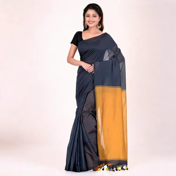 Black_Cotton_Silk_Handloom_Solid_Saree_With_Blouse_For_Women