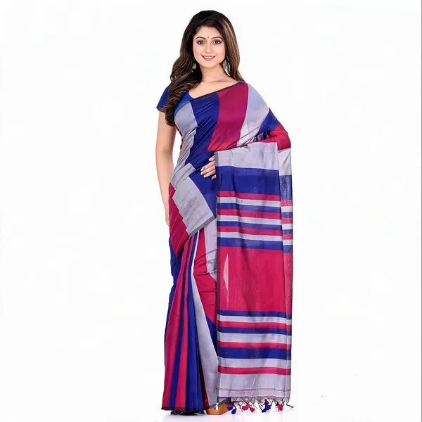 Pink_Red_Grey_Cotton_Silk_Handloom_Saree_With_Blouse_For_Women