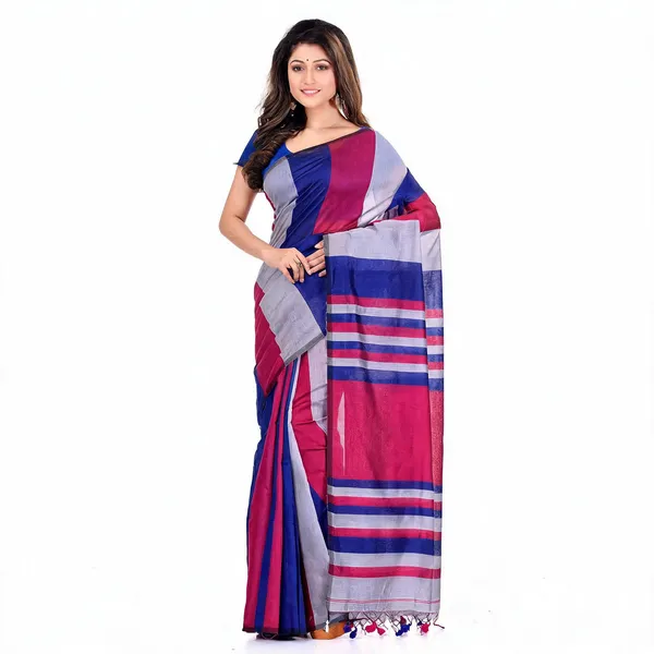 Pink_Red_Grey_Cotton_Silk_Handloom_Saree_With_Blouse_For_Women