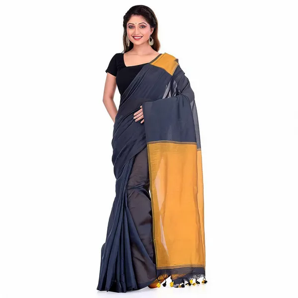 Black_Blue_Cotton_Silk_Handloom_Woven_Saree_With_Blouse_For_Women