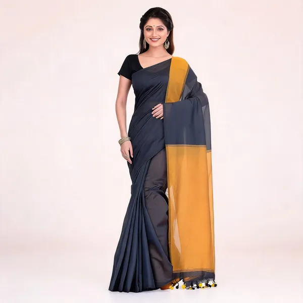 Black_Blue_Cotton_Silk_Handloom_Woven_Saree_With_Blouse_For_Women