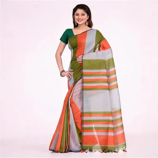 Orange_Green_Cotton_Silk_Handloom_Kalamkari_Saree_For_Women