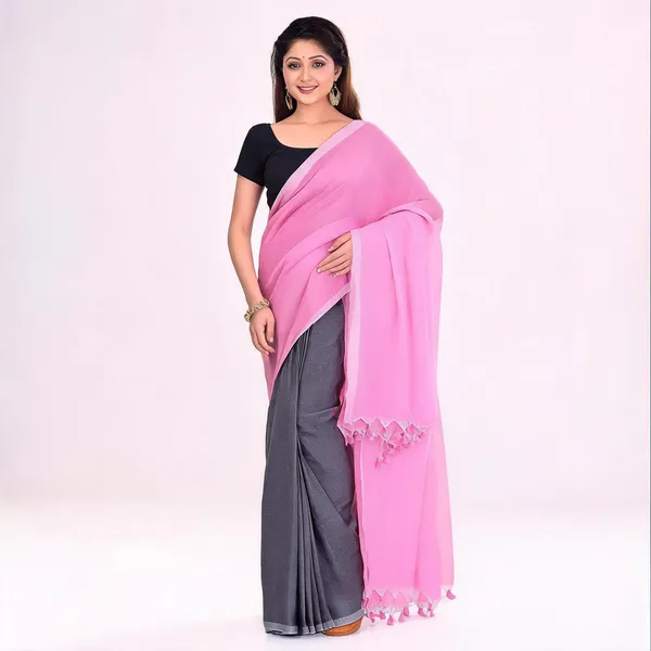 Grey_Cotton_Silk_Woven_Solid_Saree_With_Blouse_Piece_For_Women