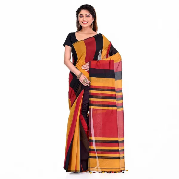 Black_Yellow_Red_Cotton_Silk_Handloom_Saree_With_Blouse_Piece_For_Women