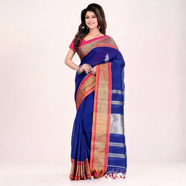 Deep_Blue_Cotton_Silk_Handloom_Saree_With_Blouse_Piece_For_Women