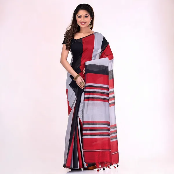 Grey_Black_Red_Cotton_Silk_Handloom_Traditional_Saree_For_Women