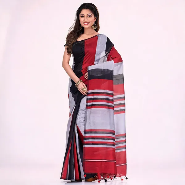 Grey_Black_Red_Cotton_Silk_Handloom_Traditional_Saree_For_Women