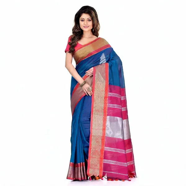 Blue_Pink_Cotton_Silk_Handloom_Zari_Saree_With_Blouse_For_Women