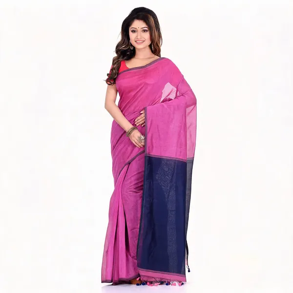 Pink_Cotton_Silk_Ghicha_Handloom_Woven_Saree_With_Blouse_For_Women