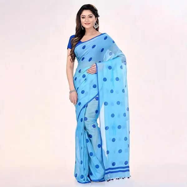 Sky_Blue_Cotton_Handloom_Polka_Dots_Woven_Saree_For_Women