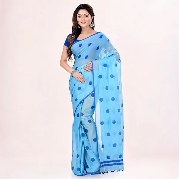 Sky_Blue_Cotton_Handloom_Polka_Dots_Woven_Saree_For_Women