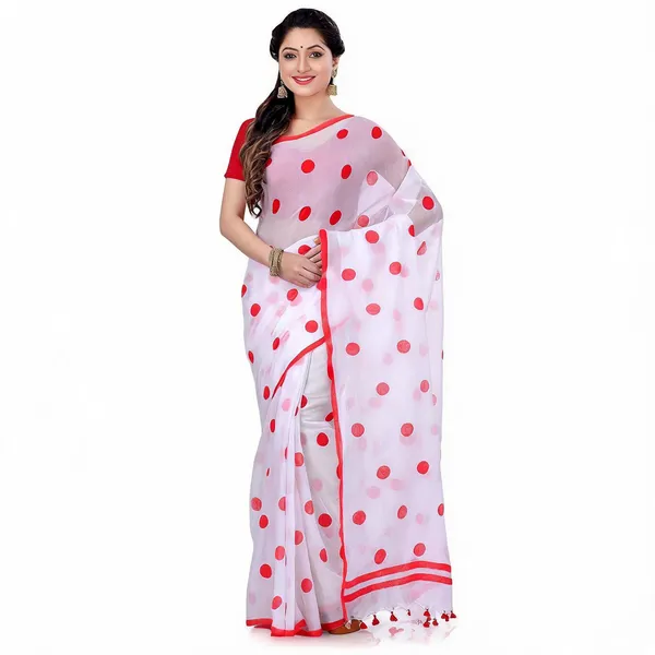 Red_White_Cotton_Polka_Dot_Woven_Handloom_Saree_For_Women