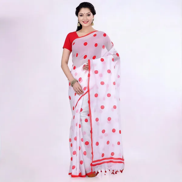 Red_White_Cotton_Polka_Dot_Woven_Handloom_Saree_For_Women