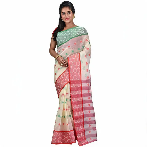 Green_Off_White_Red_Cotton_Tant_Handloom_Zari_Saree_For_Women
