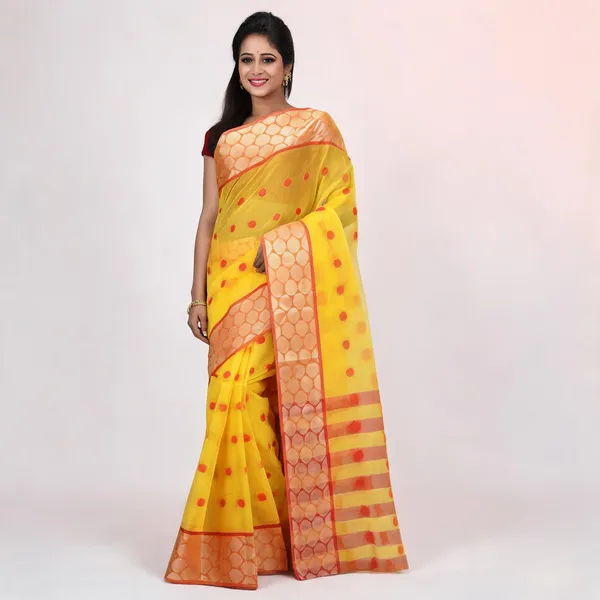 Yellow_Red_Cotton_Handloom_Zari_Woven_Saree_For_Women