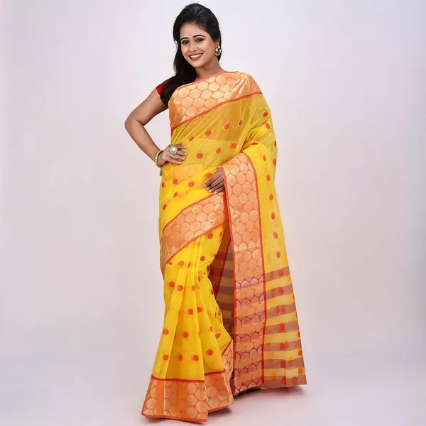 Yellow_Red_Cotton_Handloom_Zari_Woven_Saree_For_Women