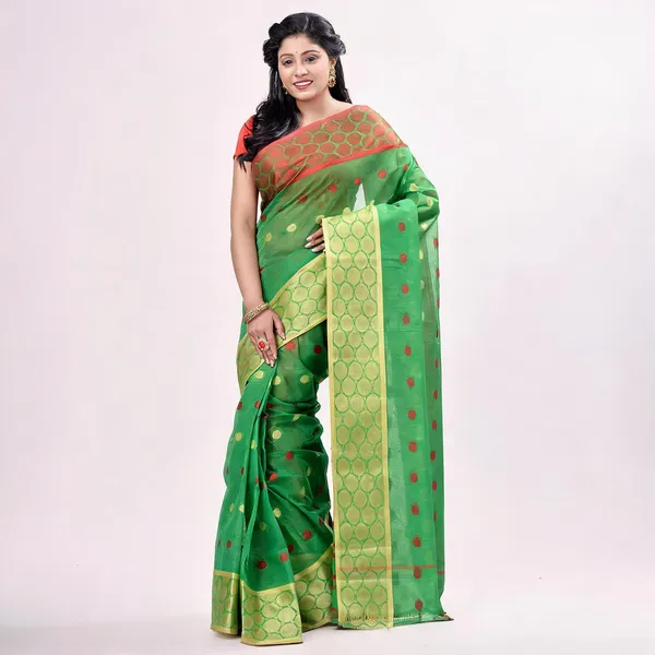 Green_Cotton_Tant_Handloom_Zari_Saree_For_Women
