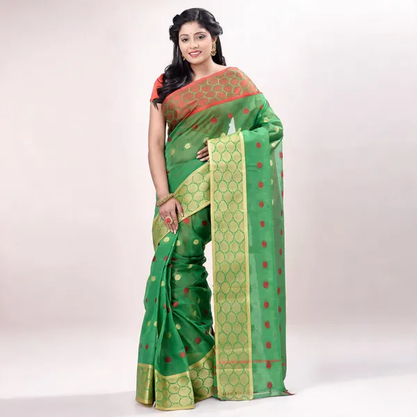Green_Cotton_Tant_Handloom_Zari_Saree_For_Women