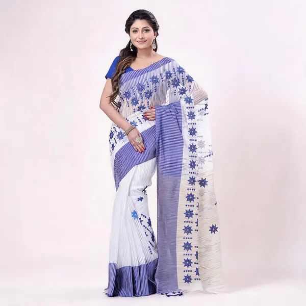 Blue_Cotton_Tant_Handloom_Saree_With_Blouse_For_Women