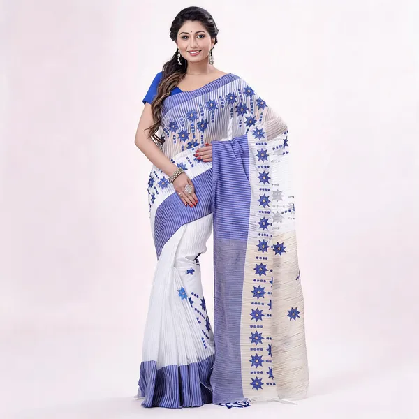 Blue_Cotton_Tant_Handloom_Saree_With_Blouse_For_Women