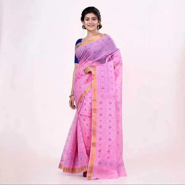 Pink_Cotton_Floral_Handloom_Saree_For_Women