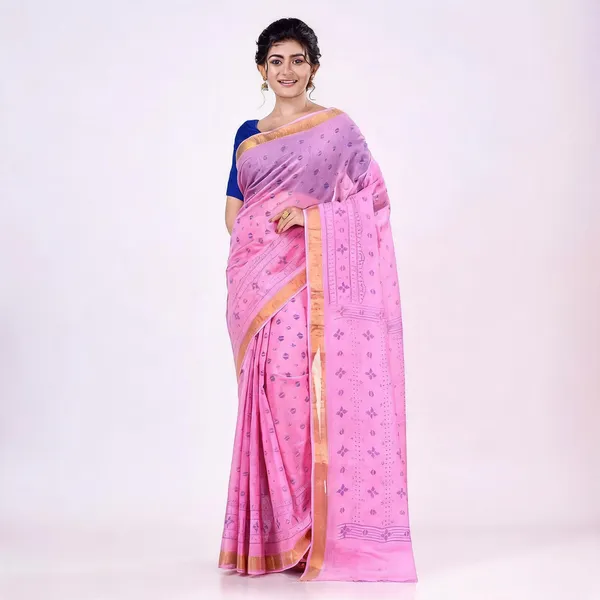 Pink_Cotton_Floral_Handloom_Saree_For_Women