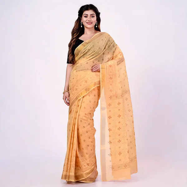 Golden_Cotton_Handloom_Tant_Saree_For_Women