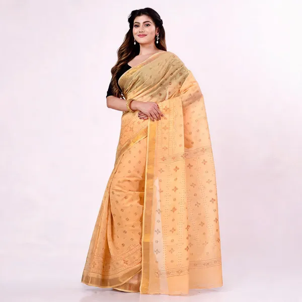 Golden_Cotton_Handloom_Tant_Saree_For_Women