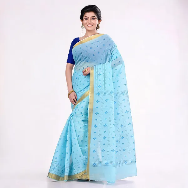 Blue_Cotton_Handloom_Tant_Saree_For_Women