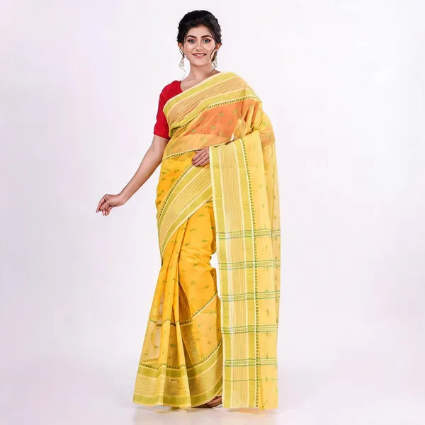 Yellow_Cotton_Handloom_Bengal_Tant_Saree_For_Women