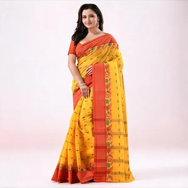 Yellow_Cotton_Bengal_Handloom_Saree_For_Women